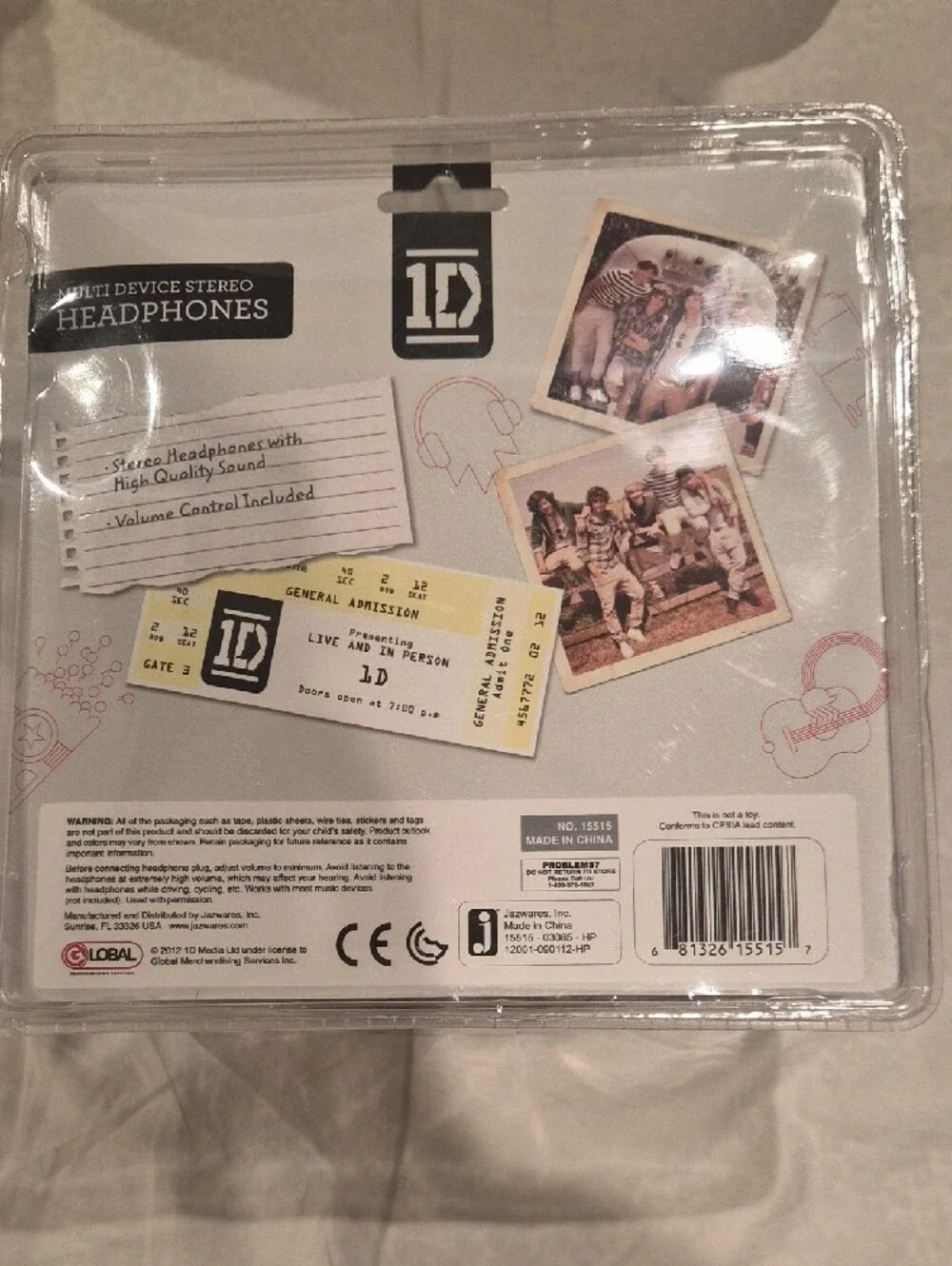 1D White Over-Ear Headphones with Red Accent